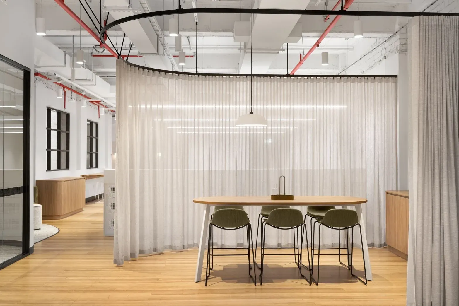 A meeting room with new timber-look flooring