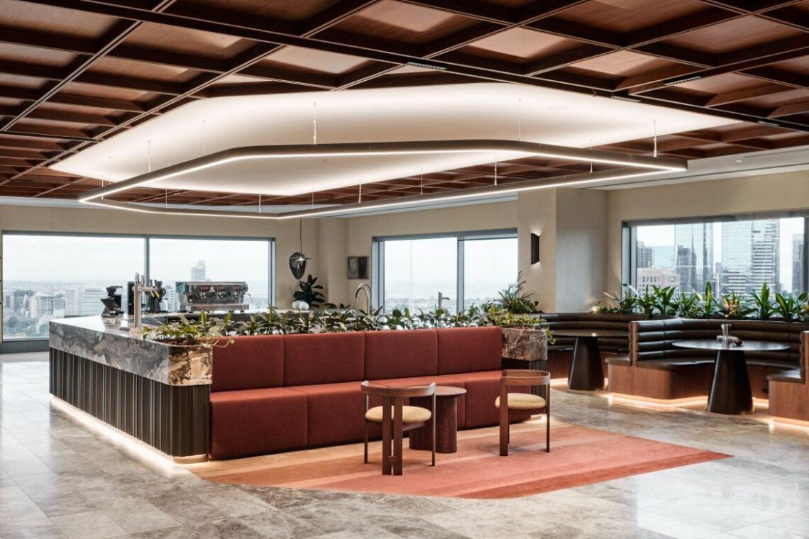 A newly fitted-out office floor with lounge seating